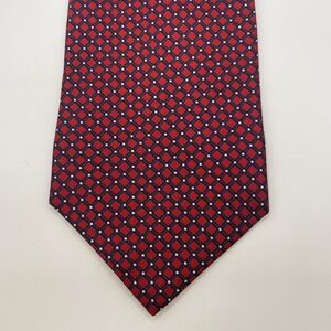 Tom James Corporate Image 100% Silk Tie 57.5x3.75 Red Check Black Silver Dot